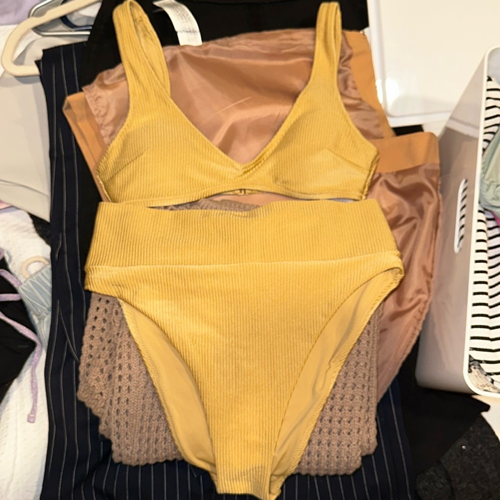 Aerie Shine Rib Bikini Top and High Waisted Cheeky Bikini Bottom